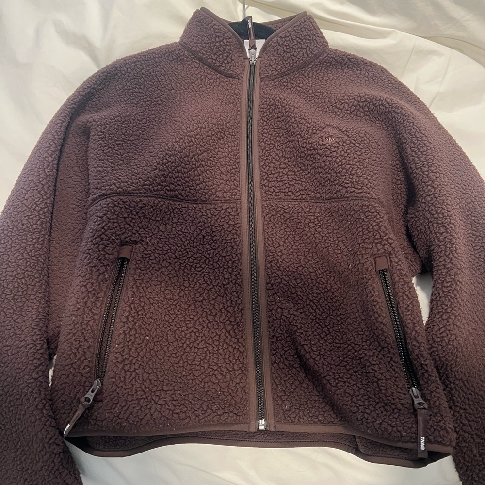 Aritzia Chocolate Brown Sherpa Zip-Up Jacket size L